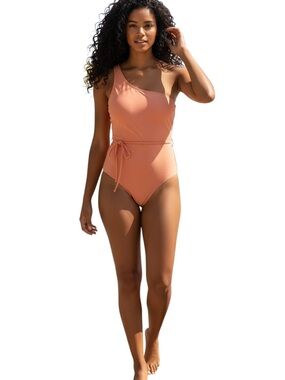 NWT Cupshe One-Shoulder Peach One-Piece Modern Minimalist Swimsuit - Size Small